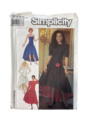 Vintage 80s Simplicity 9451 Sewing Pattern Size 12-16 Miss Petite Prom Dress NEW